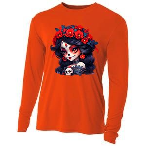 La Catrina Dia De Los Muertos Day Of The Dead Sugar Skull Cooling Performance Long Sleeve Crew