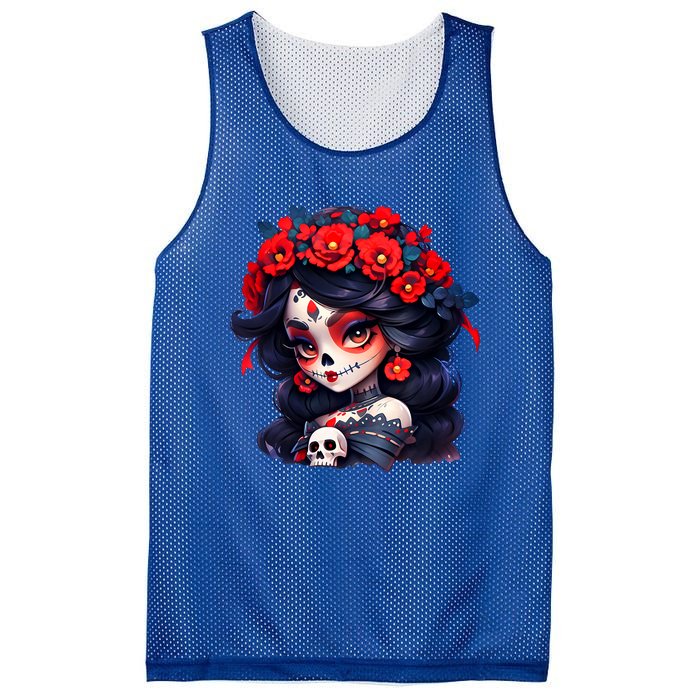 La Catrina Dia De Los Muertos Day Of The Dead Sugar Skull Mesh Reversible Basketball Jersey Tank