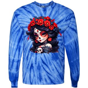 La Catrina Dia De Los Muertos Day Of The Dead Sugar Skull Tie-Dye Long Sleeve Shirt