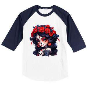 La Catrina Dia De Los Muertos Day Of The Dead Sugar Skull Baseball Sleeve Shirt