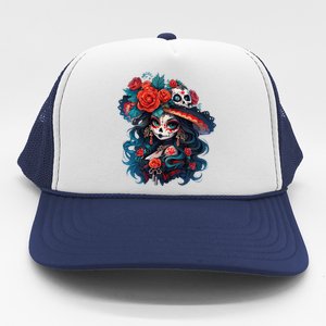 La Catrina Dia De Los Muertos Day Of The Dead Sugar Skull Trucker Hat