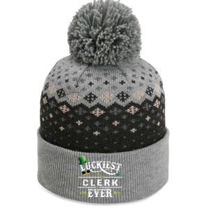 Luckiest Clerk Ever Shamrock Leprechaun Hat St Patrick Day Meaningful Gift The Baniff Cuffed Pom Beanie