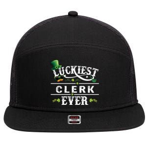 Luckiest Clerk Ever Shamrock Leprechaun Hat St Patrick Day Meaningful Gift 7 Panel Mesh Trucker Snapback Hat