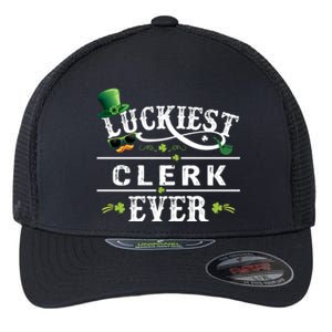 Luckiest Clerk Ever Shamrock Leprechaun Hat St Patrick Day Meaningful Gift Flexfit Unipanel Trucker Cap