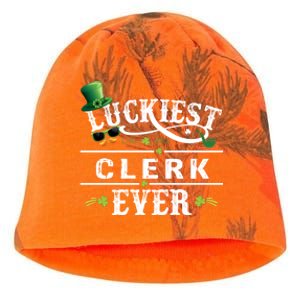 Luckiest Clerk Ever Shamrock Leprechaun Hat St Patrick Day Meaningful Gift Kati - Camo Knit Beanie