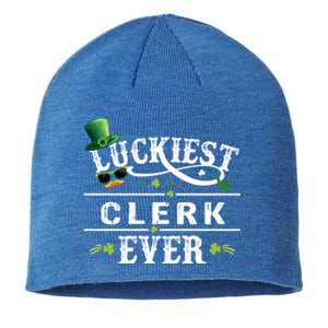 Luckiest Clerk Ever Shamrock Leprechaun Hat St Patrick Day Meaningful Gift Sustainable Beanie