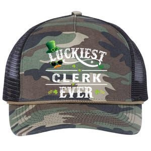 Luckiest Clerk Ever Shamrock Leprechaun Hat St Patrick Day Meaningful Gift Retro Rope Trucker Hat Cap