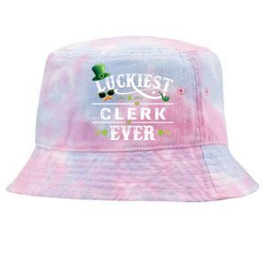 Luckiest Clerk Ever Shamrock Leprechaun Hat St Patrick Day Meaningful Gift Tie-Dyed Bucket Hat