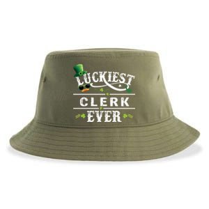 Luckiest Clerk Ever Shamrock Leprechaun Hat St Patrick Day Meaningful Gift Sustainable Bucket Hat