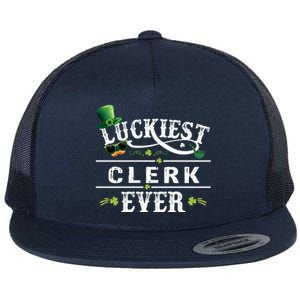 Luckiest Clerk Ever Shamrock Leprechaun Hat St Patrick Day Meaningful Gift Flat Bill Trucker Hat