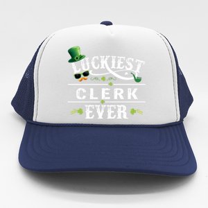 Luckiest Clerk Ever Shamrock Leprechaun Hat St Patrick Day Meaningful Gift Trucker Hat