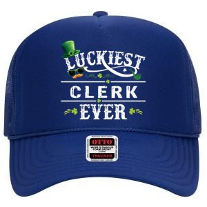 Luckiest Clerk Ever Shamrock Leprechaun Hat St Patrick Day Meaningful Gift High Crown Mesh Back Trucker Hat