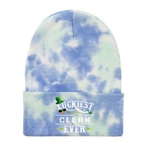 Luckiest Clerk Ever Shamrock Leprechaun Hat St Patrick Day Meaningful Gift Tie Dye 12in Knit Beanie