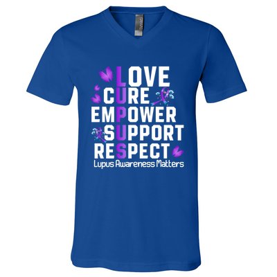 Love Cure Empower Support Respect Lupus Awareness Gift V-Neck T-Shirt