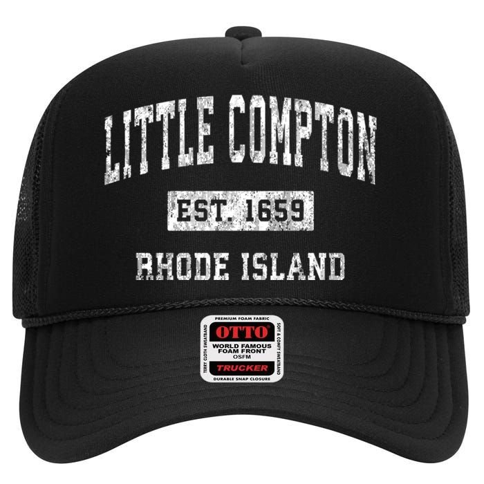 Little Compton Est 1659 Rhode Island Ri Vintage Established Sports Design High Crown Mesh Back Trucker Hat