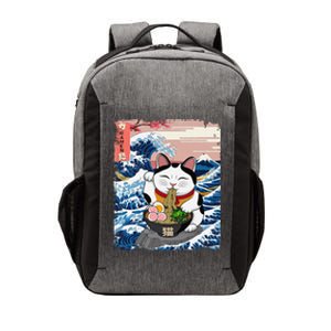 Lucky Cat Eating Ramen Noodles Ocean Waves Japanese Art Vector Backpack