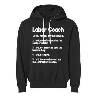 Labor Coach Expecting Dad Rules Papa Funny Baby Garment-Dyed Fleece Hoodie