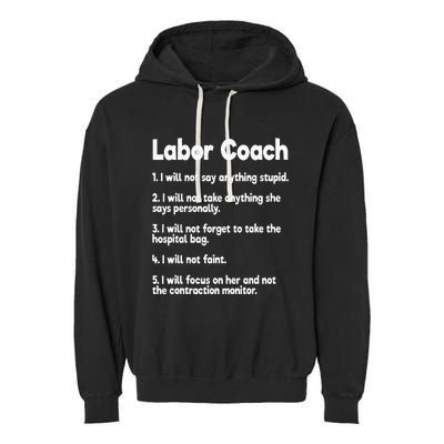 Labor Coach Expecting Dad Rules Papa Funny Baby Garment-Dyed Fleece Hoodie