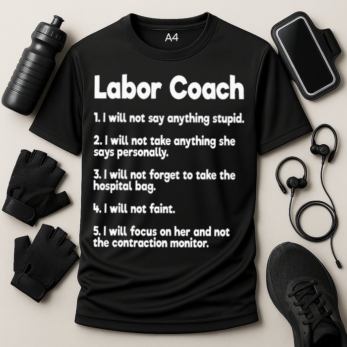 Labor Coach Expecting Dad Rules Papa Funny Baby Cooling Performance Crew T-Shirt