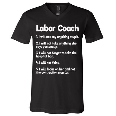 Labor Coach Expecting Dad Rules Papa Funny Baby V-Neck T-Shirt