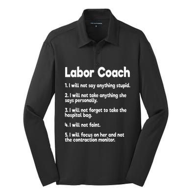 Labor Coach Expecting Dad Rules Papa Funny Baby Silk Touch Performance Long Sleeve Polo