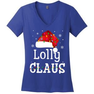 Lolly Claus Funny Holiday Matching Pajamas Xmas Party Gift Women's V-Neck T-Shirt