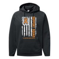 Leukemia Cancer Flag Support Squad Leukemia Cancer Awareness Performance Fleece Hoodie