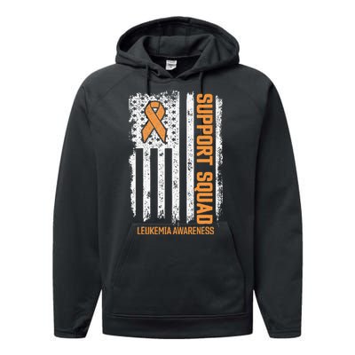 Leukemia Cancer Flag Support Squad Leukemia Cancer Awareness Performance Fleece Hoodie