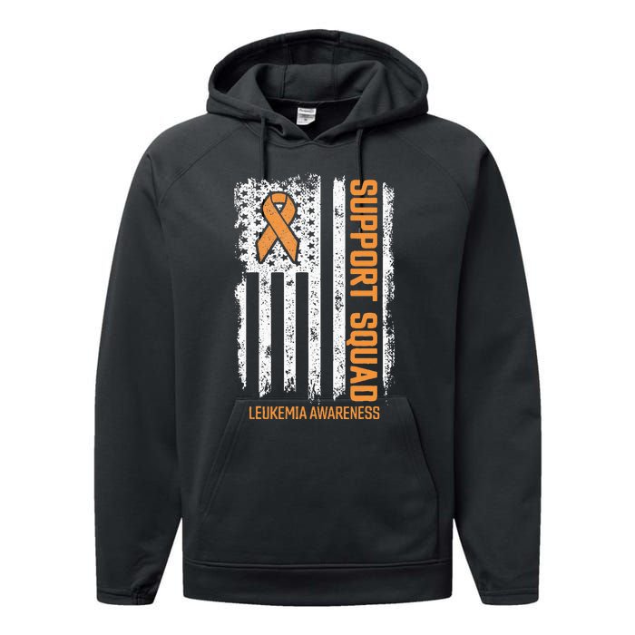 Leukemia Cancer Flag Support Squad Leukemia Cancer Awareness Performance Fleece Hoodie