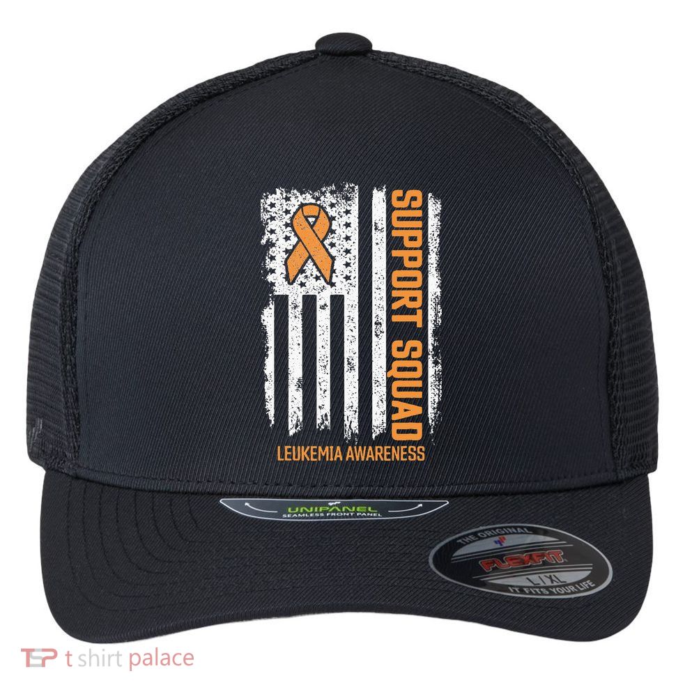 Leukemia Cancer Flag Support Squad Leukemia Cancer Awareness Flexfit Unipanel Trucker Cap