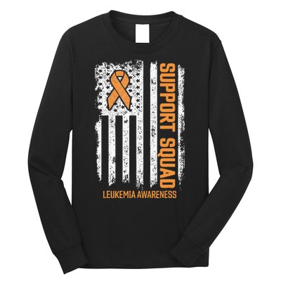 Leukemia Cancer Flag Support Squad Leukemia Cancer Awareness Long Sleeve Shirt