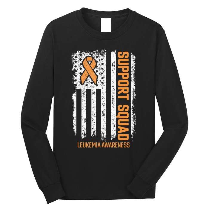 Leukemia Cancer Flag Support Squad Leukemia Cancer Awareness Long Sleeve Shirt