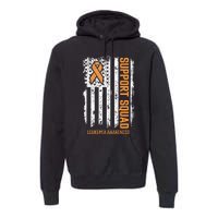 Leukemia Cancer Flag Support Squad Leukemia Cancer Awareness Premium Hoodie