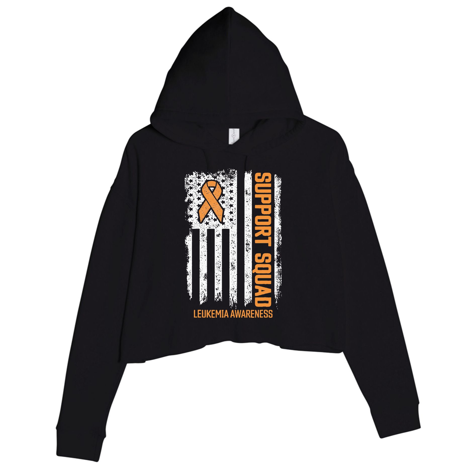 Leukemia Cancer Flag Support Squad Leukemia Cancer Awareness Crop Fleece Hoodie