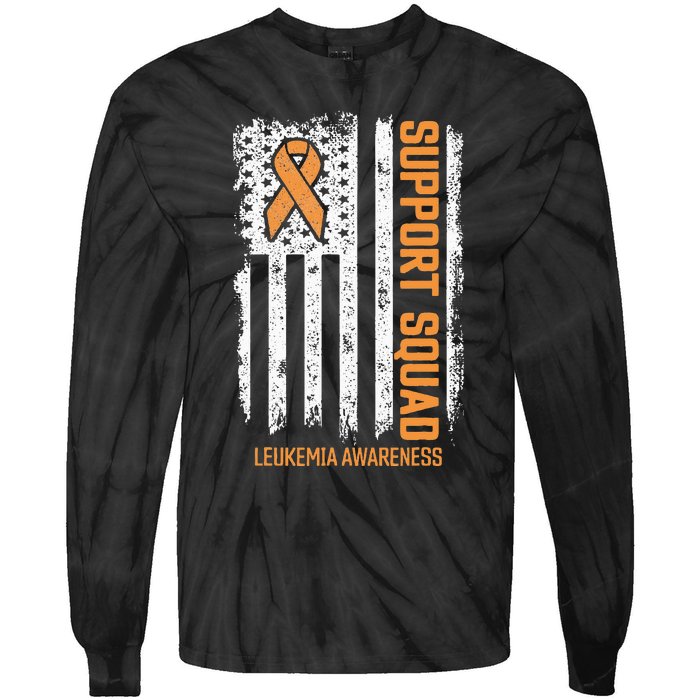 Leukemia Cancer Flag Support Squad Leukemia Cancer Awareness Tie-Dye Long Sleeve Shirt