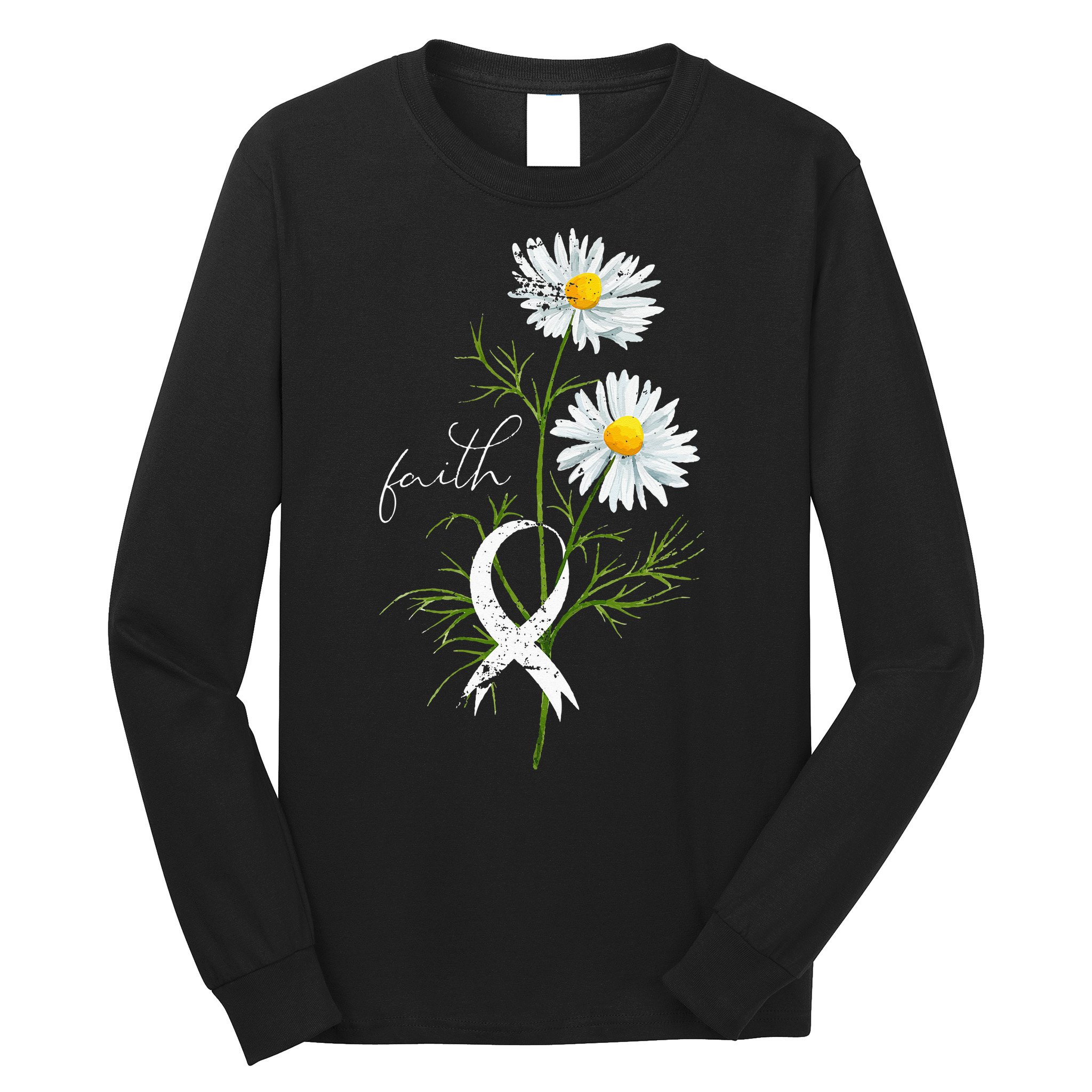 Lung Cancer Fight Support White Ribbon Gift Lung Cancer Long Sleeve Shirt