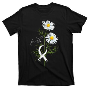 Lung Cancer Fight Support White Ribbon Gift Lung Cancer T-Shirt