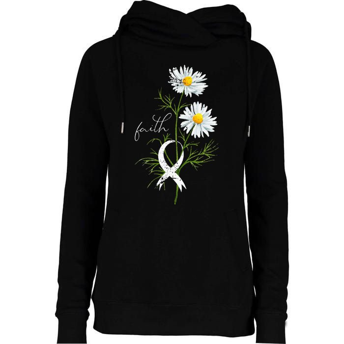 Lung Cancer Fight Support White Ribbon Gift Lung Cancer Womens Funnel Neck Pullover Hood