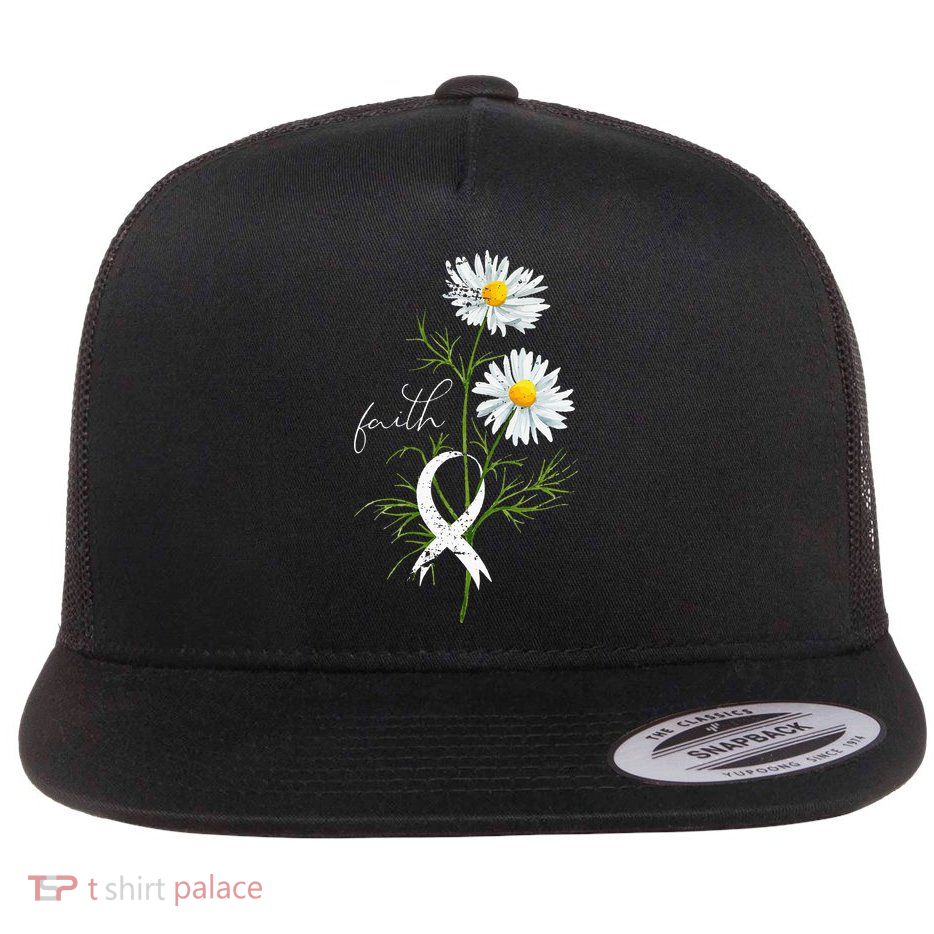 Lung Cancer Fight Support White Ribbon Gift Lung Cancer Flat Bill Trucker Hat