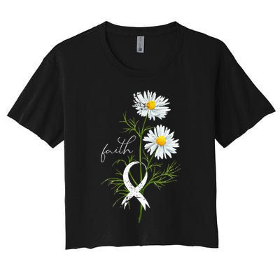 Lung Cancer Fight Support White Ribbon Gift Lung Cancer Crop Top
