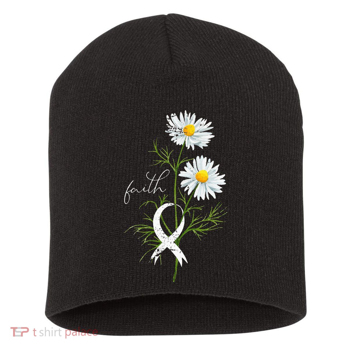 Lung Cancer Fight Support White Ribbon Gift Lung Cancer Short Acrylic Beanie