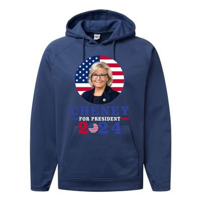 Liz Cheney For President 2024 USA Election Liz 24 Performance Fleece Hoodie