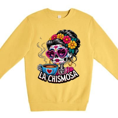 La Chismosa Funny Mexican Chisme Spanish Skeleton Skull Premium Crewneck Sweatshirt