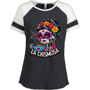 La Chismosa Funny Mexican Chisme Spanish Skeleton Skull Enza Ladies Jersey Colorblock Tee