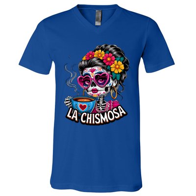 La Chismosa Funny Mexican Chisme Spanish Skeleton Skull V-Neck T-Shirt