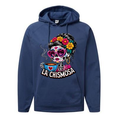 La Chismosa Funny Mexican Chisme Spanish Skeleton Skull Performance Fleece Hoodie