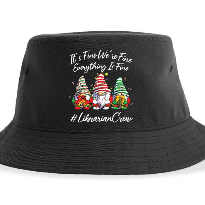 Librarian Crew Funny Everything Is Fine Christmas Gnomie Sustainable Bucket Hat