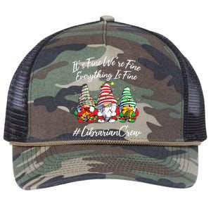 Librarian Crew Funny Everything Is Fine Christmas Gnomie Retro Rope Trucker Hat Cap