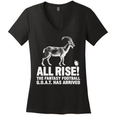 League Champion Fantasy Football Draft Funny All Rise Goat Women's V-Neck T-Shirt