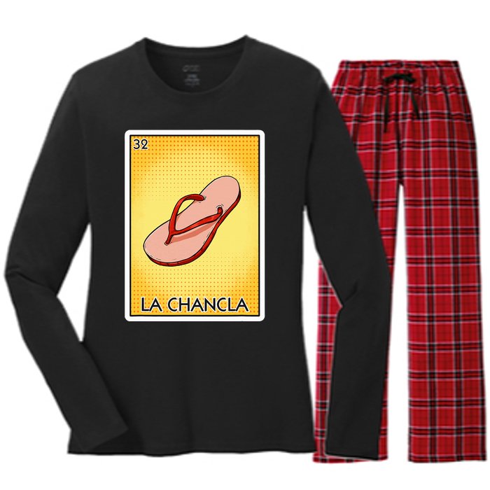 La Chancla Flip Flop Card Mexican Lottery Card La Chancla Women's Long Sleeve Flannel Pajama Set 